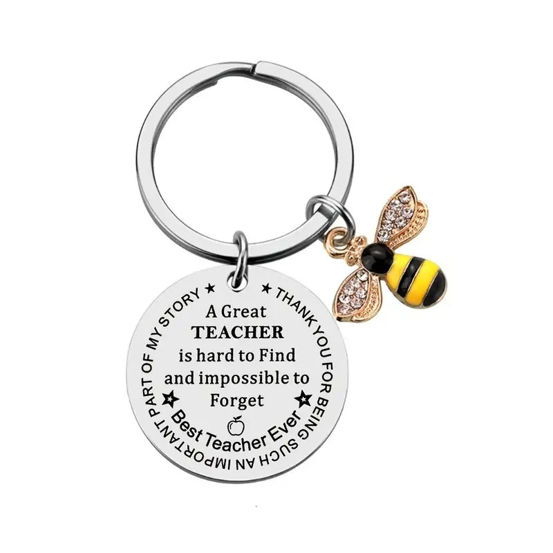 Teacher's Keychain A Great Teacher Small Bee Stainless Steel Keychain Gift
