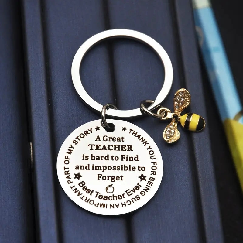 Teacher's Keychain A Great Teacher Small Bee Stainless Steel Keychain Gift