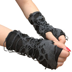 Women's Punk Style Fingerless Glove Cosplay Ripped Gloves For Halloween Costume