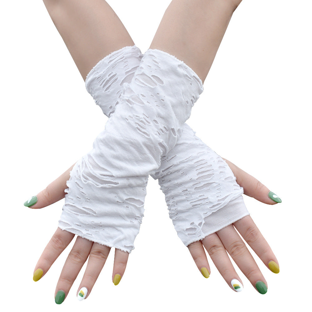 Women's Punk Style Fingerless Glove Cosplay Ripped Gloves For Halloween Costume