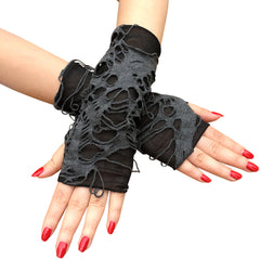 Women's Punk Style Fingerless Glove Cosplay Ripped Gloves For Halloween Costume