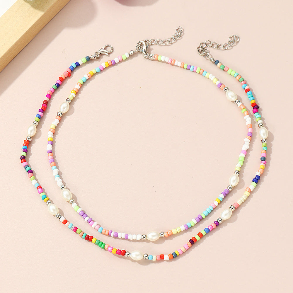 Bohemian Style Colorful Rice Beaded Necklace for Children