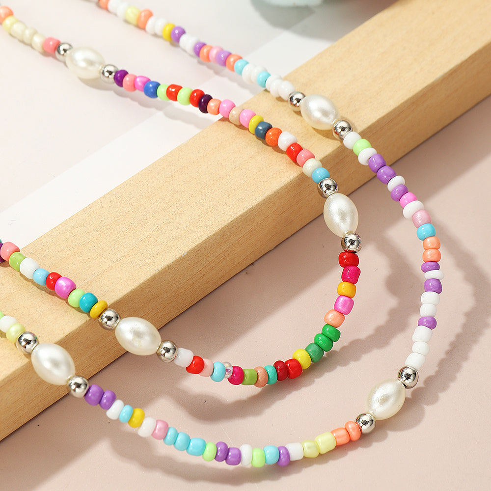 Bohemian Style Colorful Rice Beaded Necklace for Children