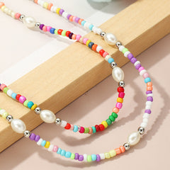 Bohemian Style Colorful Rice Beaded Necklace for Children