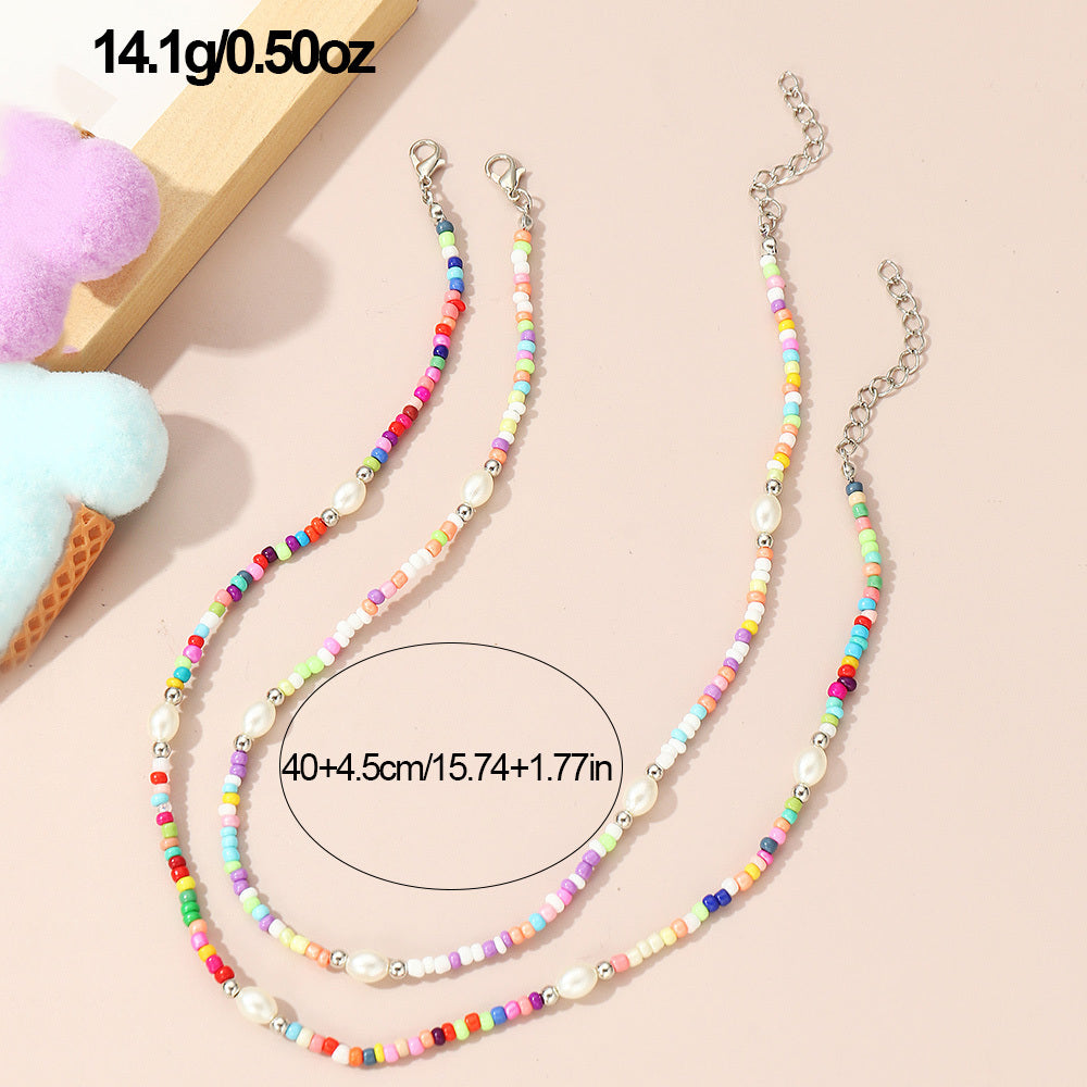 Bohemian Style Colorful Rice Beaded Necklace for Children
