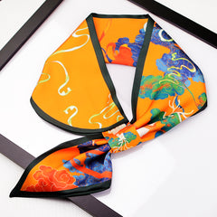 Flower Print Twilly Scarf Neck Tie Silk Women Skinny Scarf