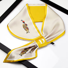 Flower Print Twilly Scarf Neck Tie Silk Women Skinny Scarf