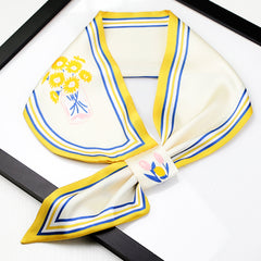 Flower Print Twilly Scarf Neck Tie Silk Women Skinny Scarf