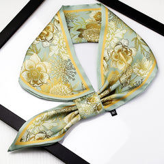 Flower Print Twilly Scarf Neck Tie Silk Women Skinny Scarf