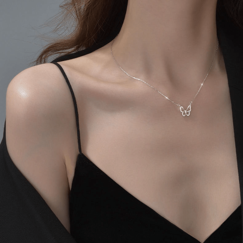Girls Crystal Butterfly Necklace Silver Plated Personalized Gift