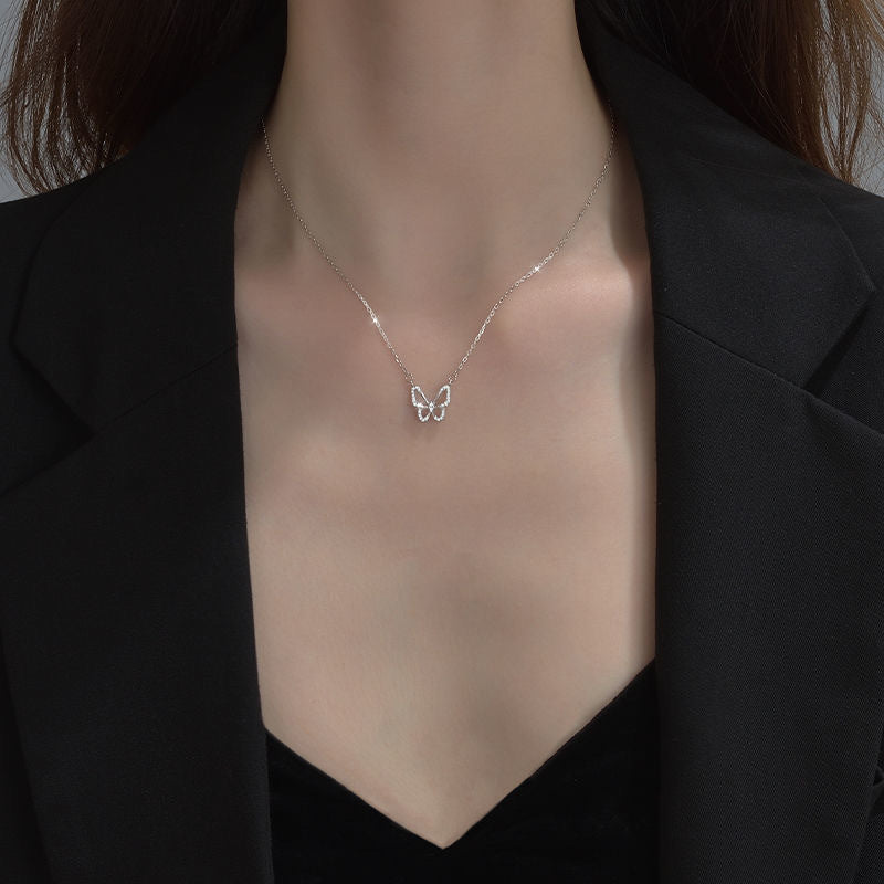 Girls Crystal Butterfly Necklace Silver Plated Personalized Gift