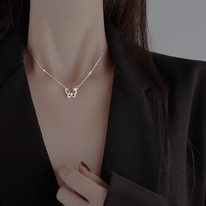 Girls Crystal Butterfly Necklace Silver Plated Personalized Gift
