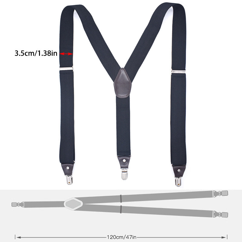 Men's Y-Back Suspenders w/ Metal Clips - Adjustable Elastic Straps