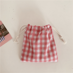 Plaid Pattern Drawstring Bag Small Canvas Storage Organizer