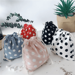 Plaid Pattern Drawstring Bag Small Canvas Storage Organizer
