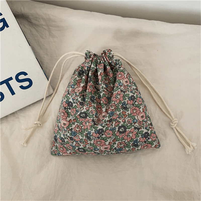 Plaid Pattern Drawstring Bag Small Canvas Storage Organizer