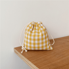 Plaid Pattern Drawstring Bag Small Canvas Storage Organizer