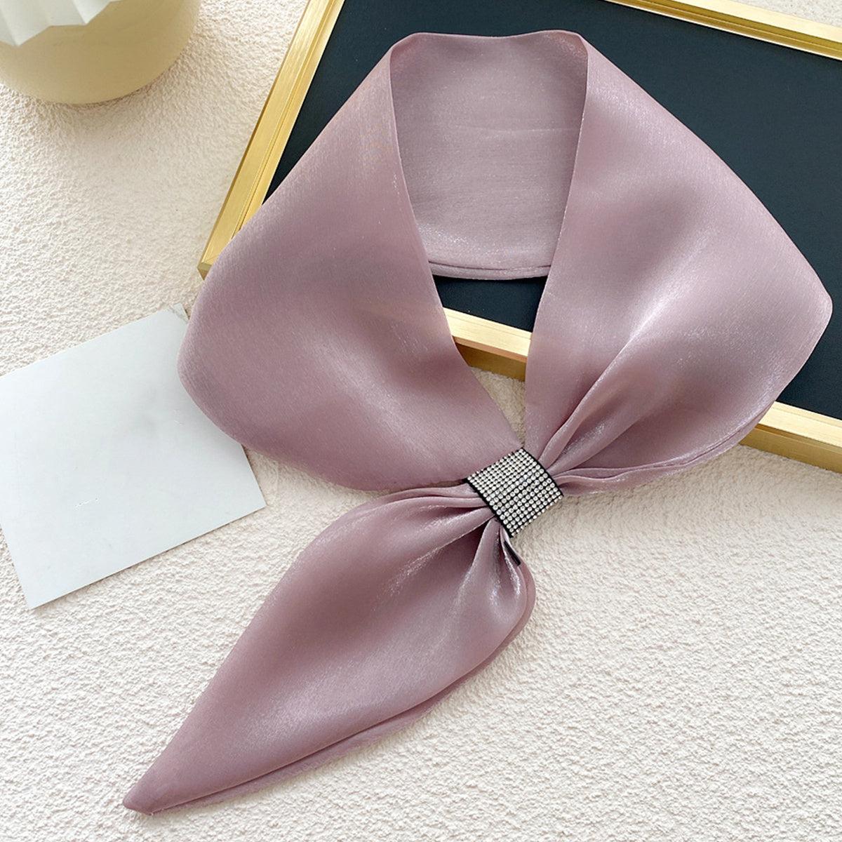 Rhinestone Bow Decor Neck Tie Silk Neck Scarf