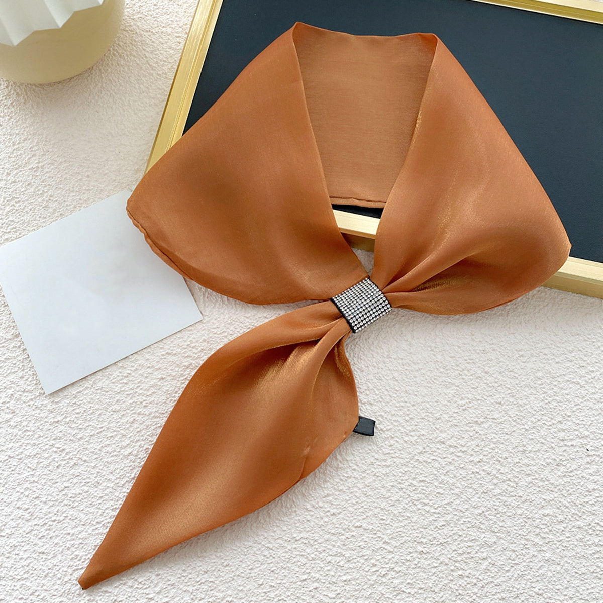 Rhinestone Bow Decor Neck Tie Silk Neck Scarf