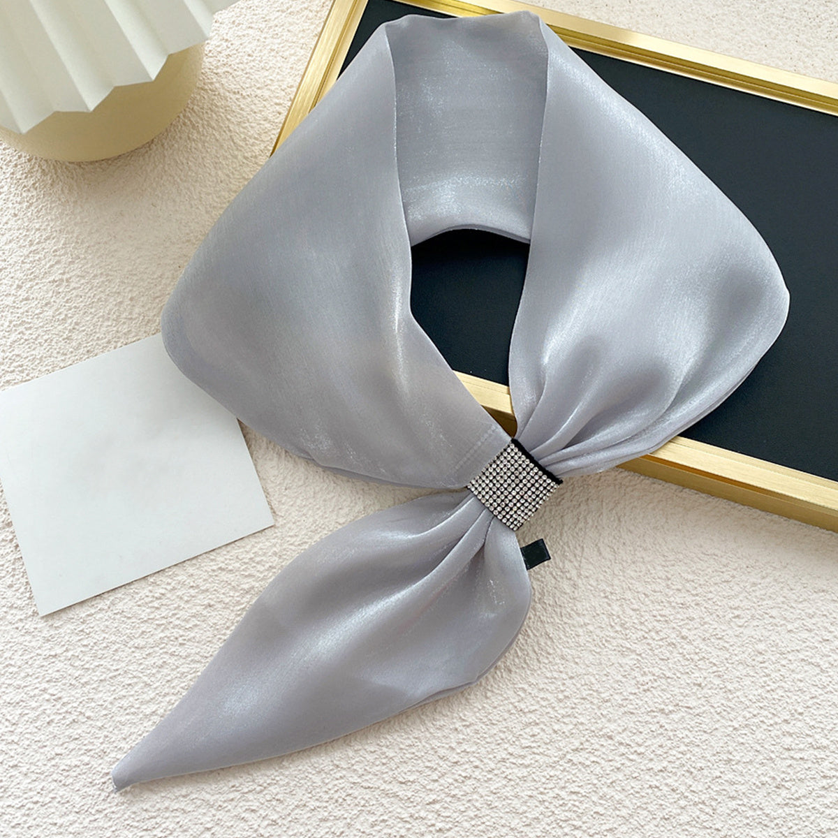 Rhinestone Bow Decor Neck Tie Silk Neck Scarf