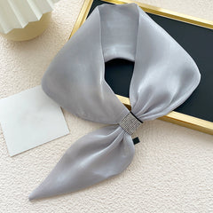 Rhinestone Bow Decor Neck Tie Silk Neck Scarf