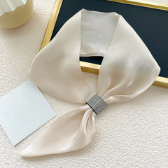 Rhinestone Bow Decor Neck Tie Silk Neck Scarf