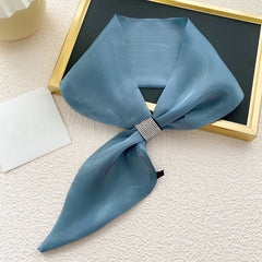 Rhinestone Bow Decor Neck Tie Silk Neck Scarf
