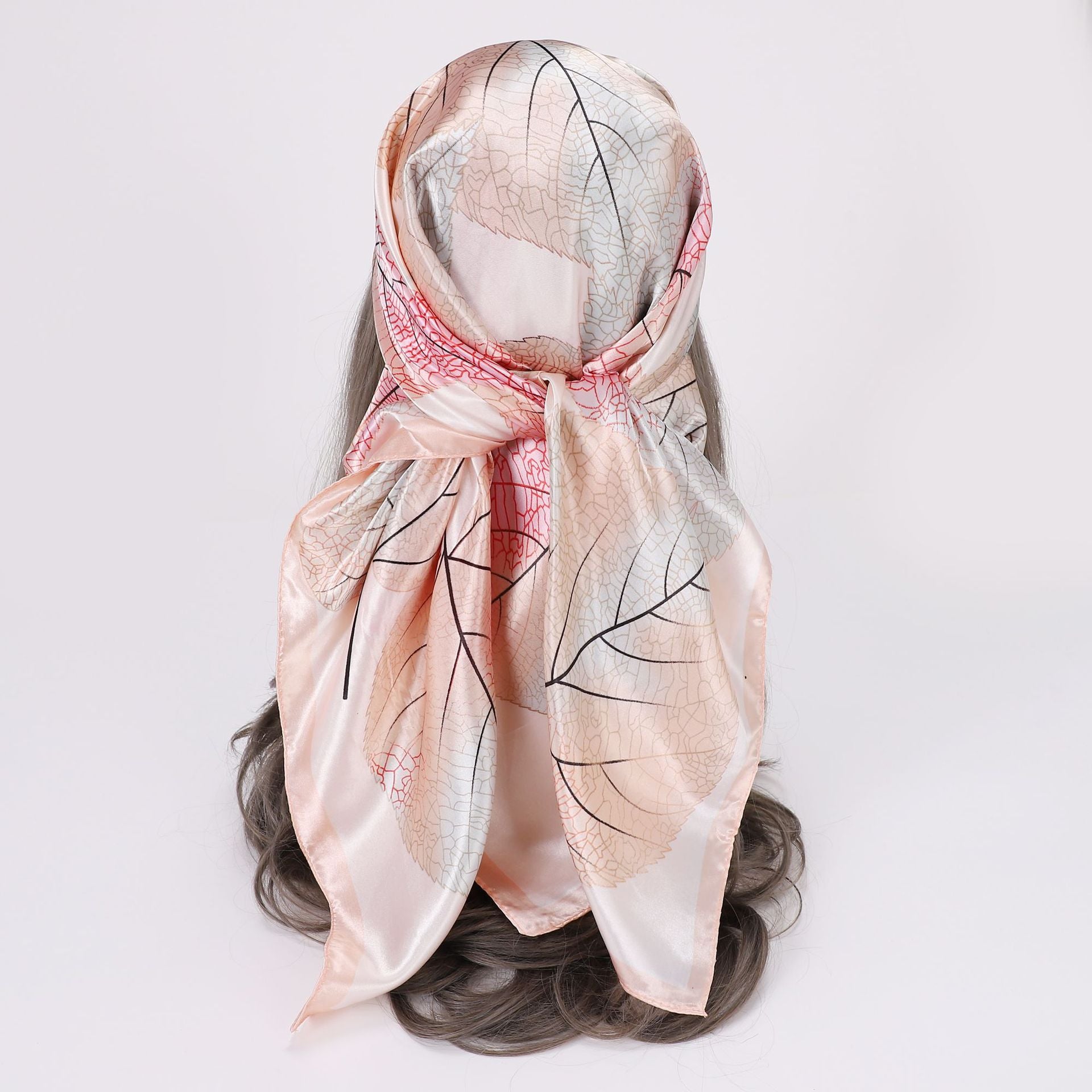 Boho Leaf Pattern Bandana Silk Scarf Casual Shawl