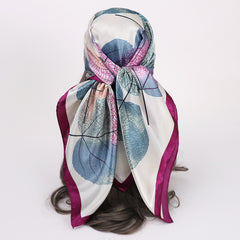 Boho Leaf Pattern Bandana Silk Scarf Casual Shawl