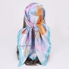 Boho Leaf Pattern Bandana Silk Scarf Casual Shawl