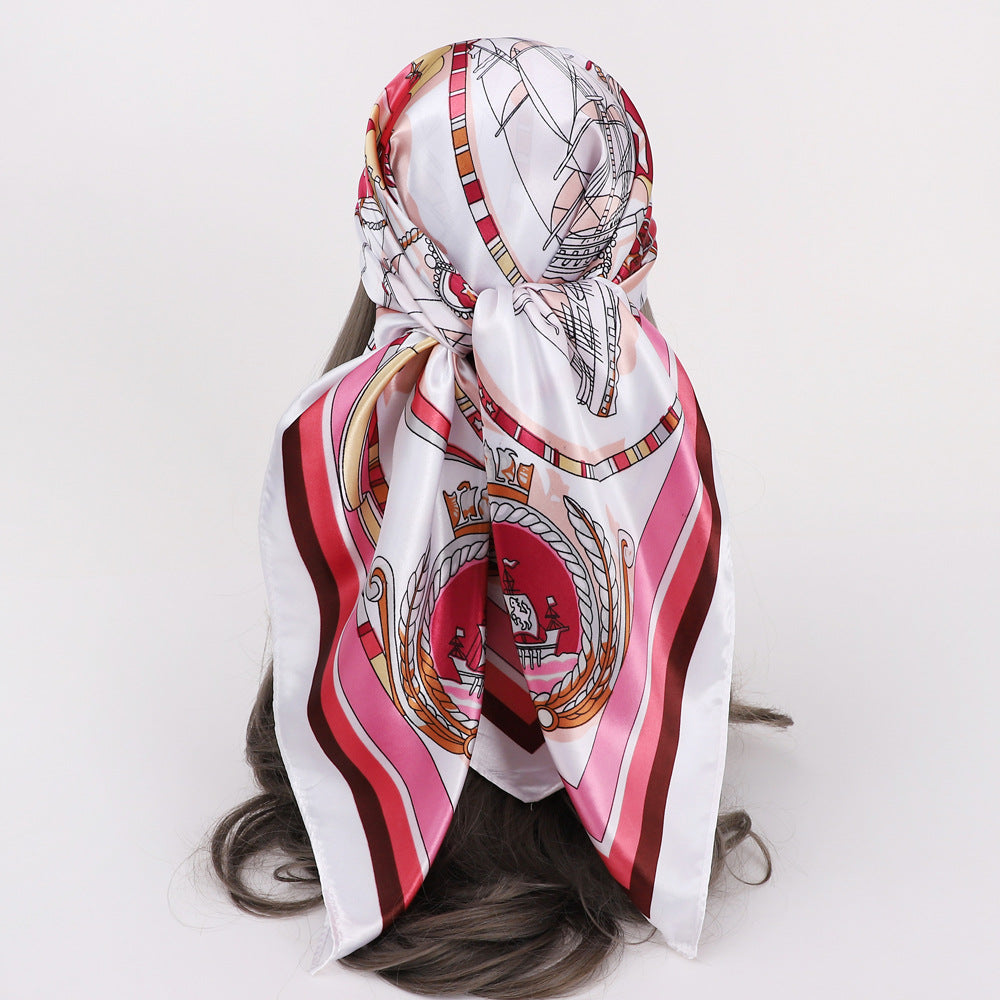 Boho Leaf Pattern Bandana Silk Scarf Casual Shawl