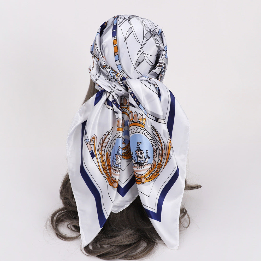 Boho Leaf Pattern Bandana Silk Scarf Casual Shawl