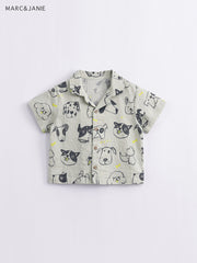 MARC&JANIE Puppy Graphic Cotton Linen Shirt For Summer