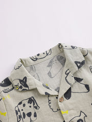 MARC&JANIE Puppy Graphic Cotton Linen Shirt For Summer