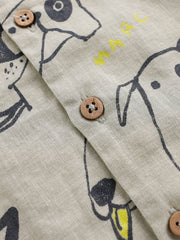 MARC&JANIE Puppy Graphic Cotton Linen Shirt For Summer