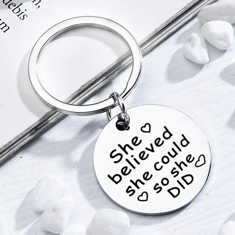Stainless Steel Mom-Daughter Love Message Keychain