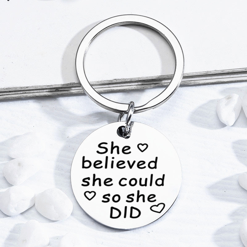Stainless Steel Mom-Daughter Love Message Keychain
