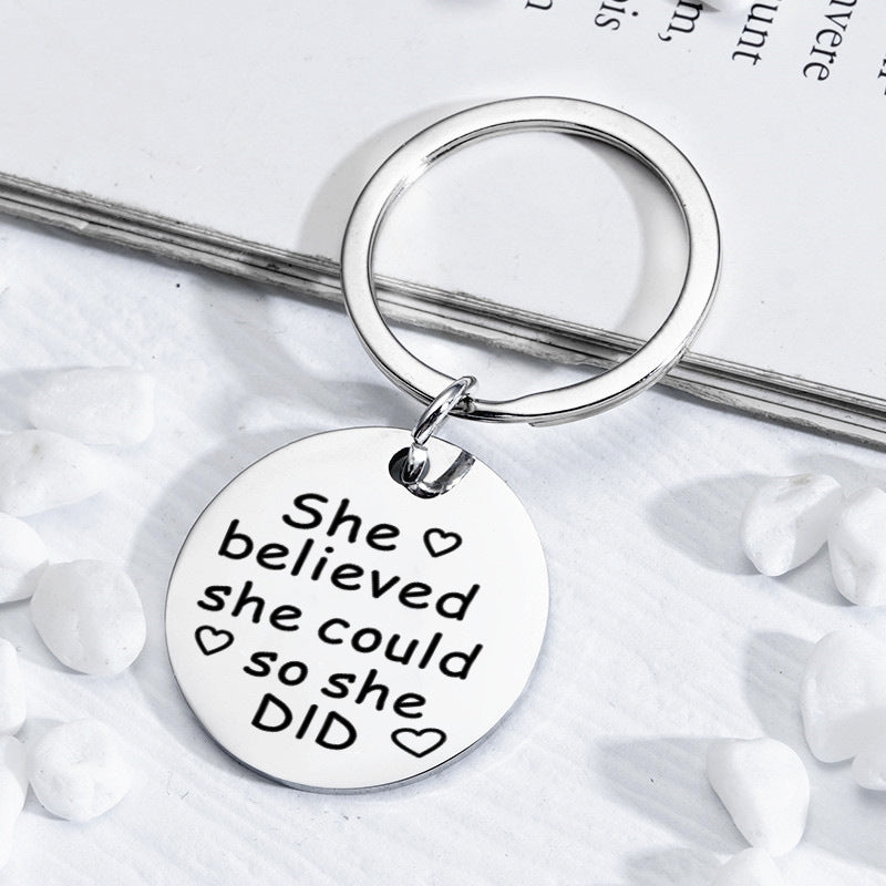 Stainless Steel Mom-Daughter Love Message Keychain