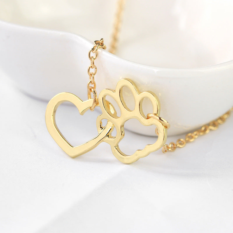 Dog Claw Heart Pendant Necklace Decorative Accessories Gift For Girls