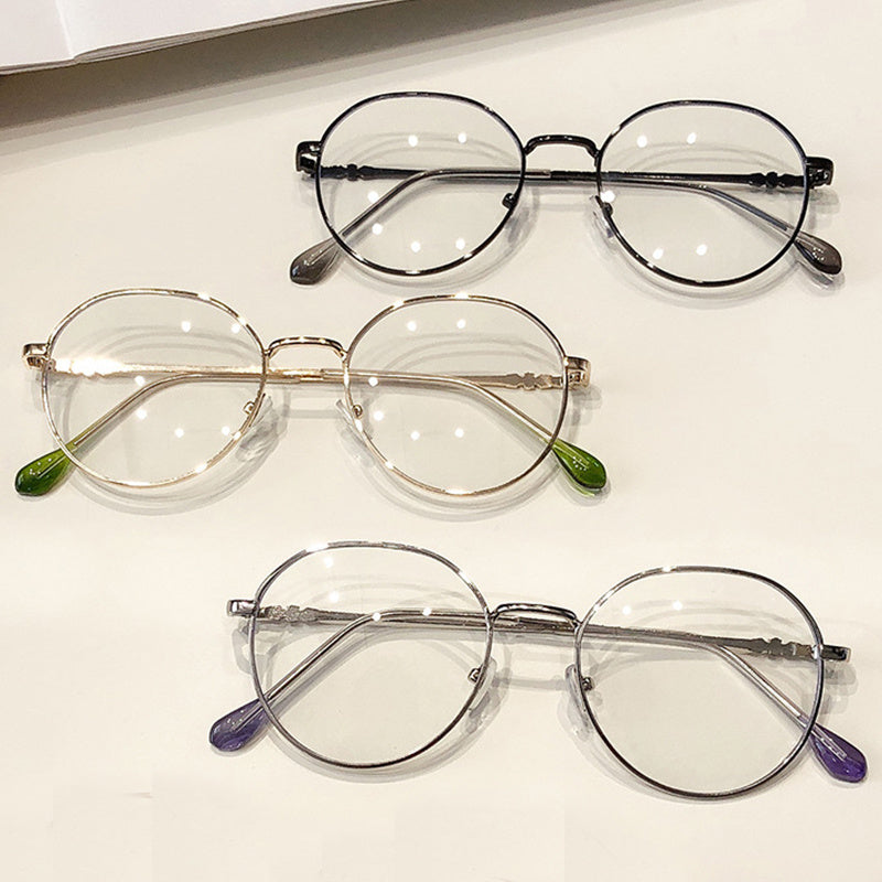 Round Anti Light Glasses Casual Metal Spectacles Frame