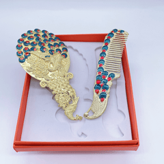 1pc Peacock Embossed Mirror Comb Set Travel Portable Metal Cosmetic Mirror