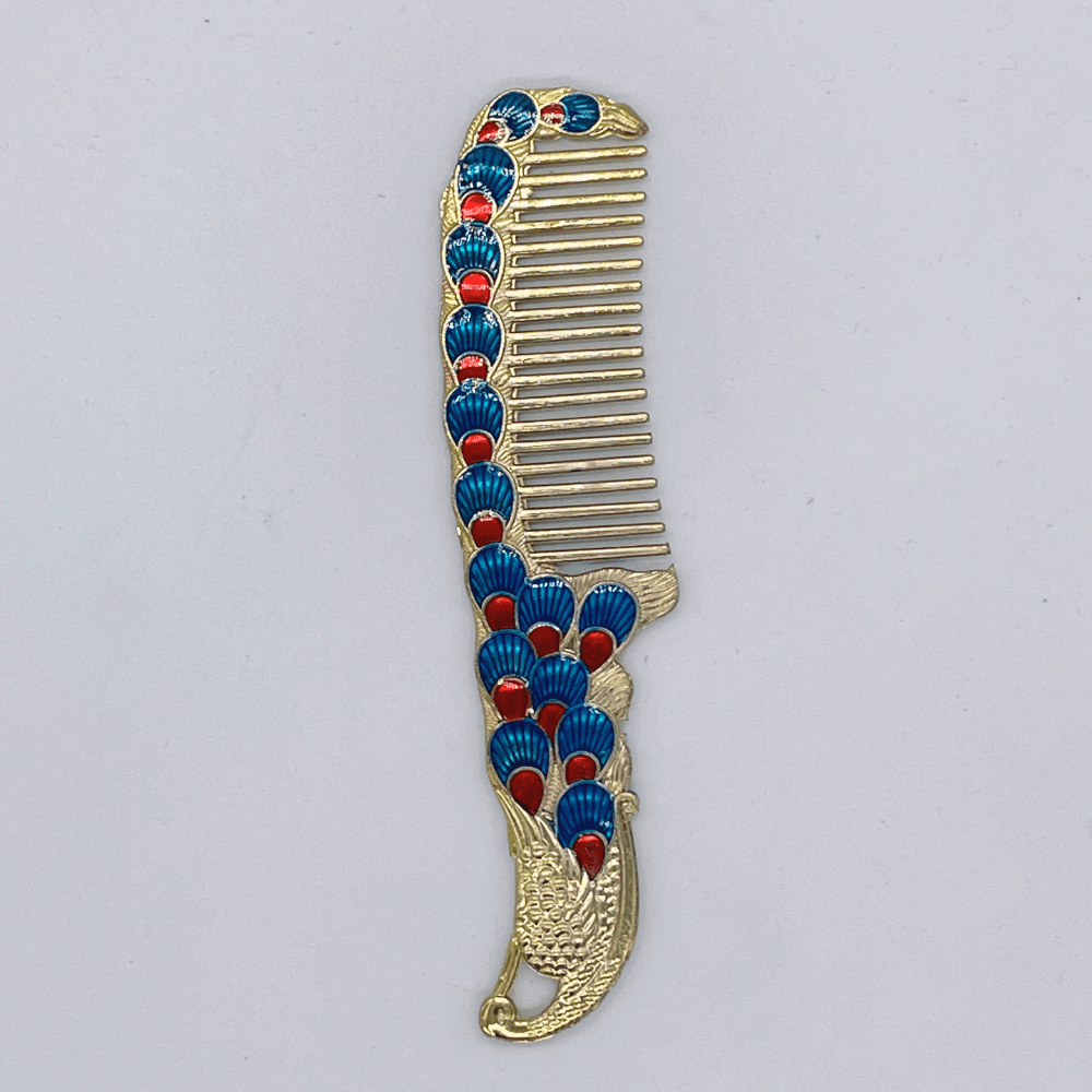 1pc Peacock Embossed Mirror Comb Set Travel Portable Metal Cosmetic Mirror