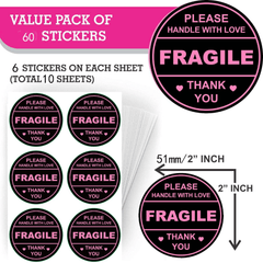 2 Inch 60pcs Fragile Handle With Love Labels Stickers for Mailing Cartons