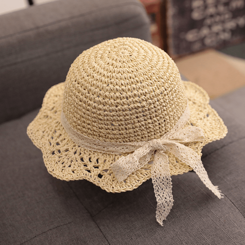 Baby Petal Brim Straw Woven Hat Sun Protection Lace Cap Princess