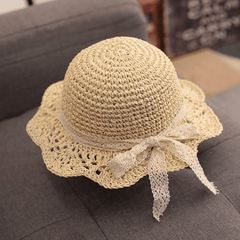 Baby Petal Brim Straw Woven Hat Sun Protection Lace Cap Princess