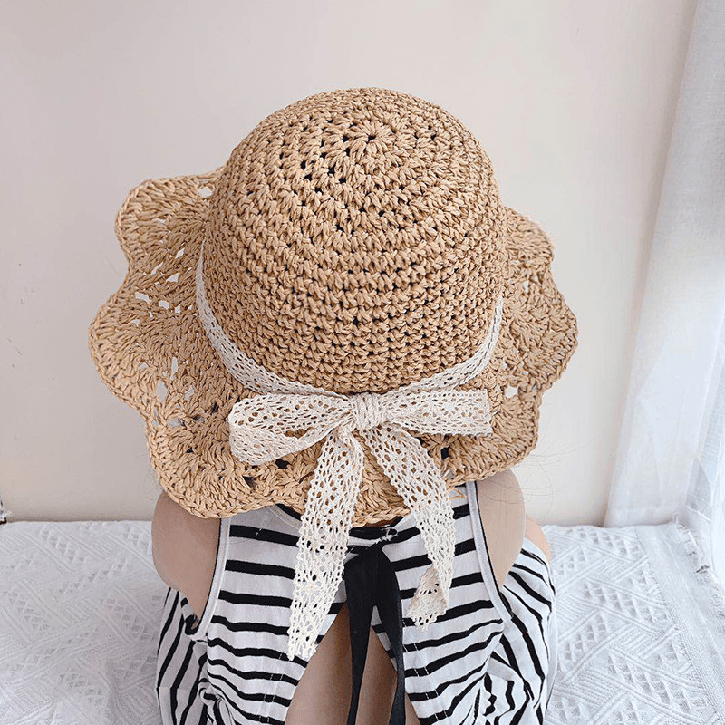 Baby Petal Brim Straw Woven Hat Sun Protection Lace Cap Princess