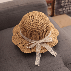 Baby Petal Brim Straw Woven Hat Sun Protection Lace Cap Princess