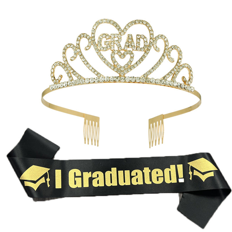Graduation Party Crown Strap Set Alloy Rhinestone Headdress I GRADUATED