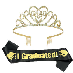Graduation Party Crown Strap Set Alloy Rhinestone Headdress I GRADUATED