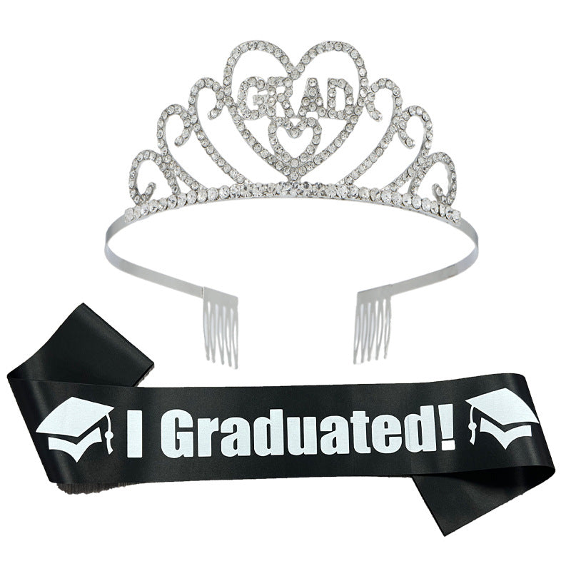 Graduation Party Crown Strap Set Alloy Rhinestone Headdress I GRADUATED